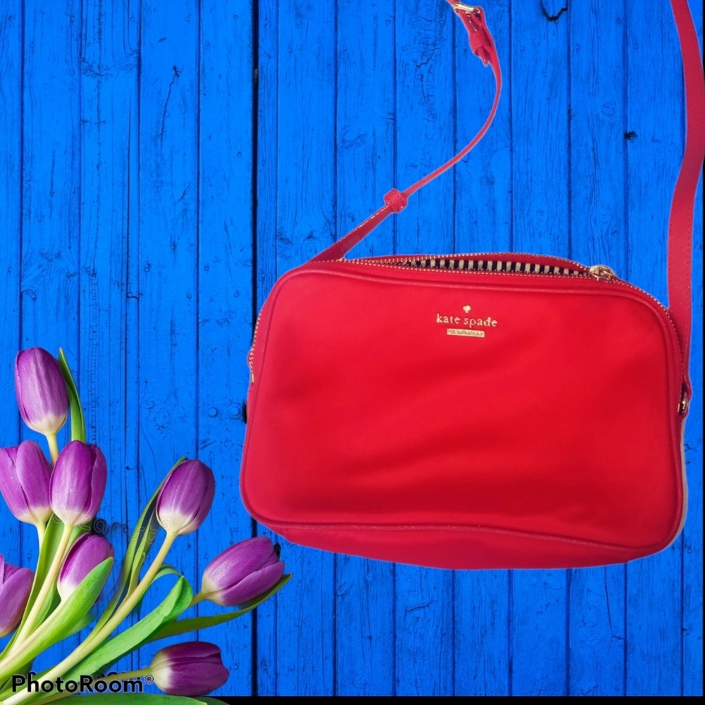 Kate Spade red crossbody bag with gold zippers